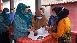 Ketua TP PKK Tanbu Saat Pantau Penimbangan Anak di salah satu desa di Kabupaten Tanah Bumbu