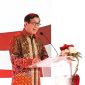 Menteri Hukum dan HAM, Yasonna Laoly saat menyampaikan keynote speech pada pembukaan Temu Bisnis Tahap VI, di JIExpo Jakarta, Kamis (3/8/2023)