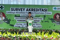 Mila / Bupati Tanah Bumbu dr HM Zairullah Azhar saat Berikan Sambutan Saat Acara Penyambutan Tim Survey Akreditasi Fasilitas Kesehatan Primer