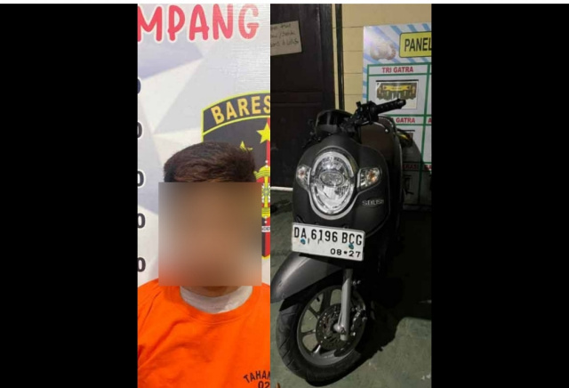 Istimewa / Tersangka dan Barang Bukti Sepeda Motor Curian Yang Kini Diamankan Jajaran Polsek Simpang Empat Kabupaten Tanah Bumbu