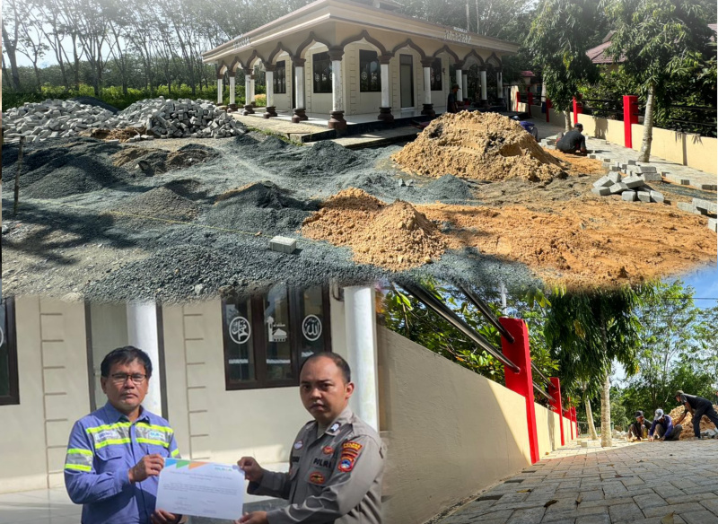 Penyaluran CSR PT BUMA ke Halaman atau Rest Area Musholla Polsek Sungai Loban Berupa Paving Blok 