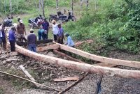Warga Gotong Roying Bangun Jembatan Penghubung Desa Sebelimbingan dan Gunung Sari Kotabaru