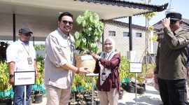 Wakil Menteri Kehutanan RI, dr Sulaiman Umar Saat Serahkan Bibit Tanaman Kepada Pj Sekretaris Daerah Tanah Bumbu, Yulian Herawati