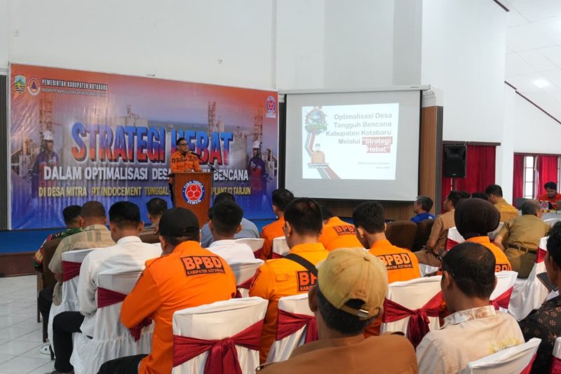 PT Indocement Tbk bersama Badan Penanggulangan Bencana Daerah Kabupaten Kotabaru menggelar kegiatan sosialisasi tentang optimalisasi Desa Tangguh Bencana melalui implementasi Strategi Hebat.